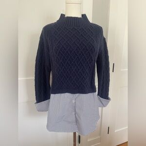 NWT Bloomingdale’s Aqua Navy Cable-Knit Sweater with Striped Shirt Hem | Sz S